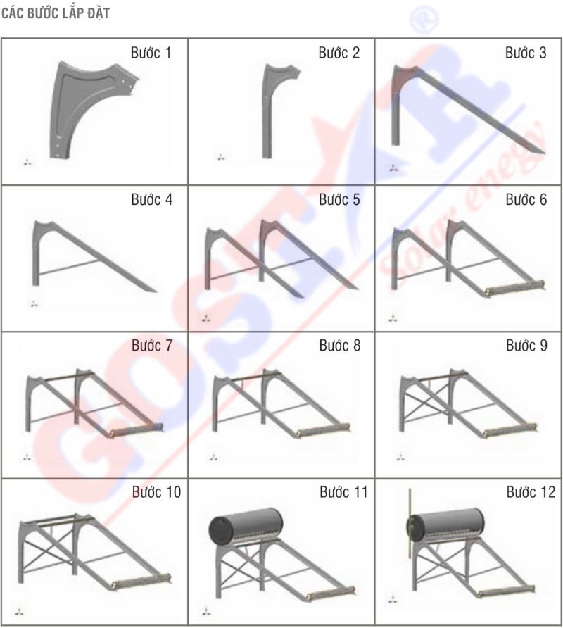 Các bước lắp đặt khung chân máy nước nóng năng lượng mặt trời